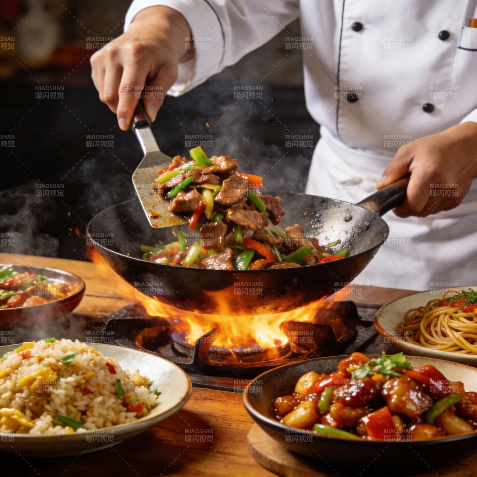 火焰炒菜 美味四溢图片