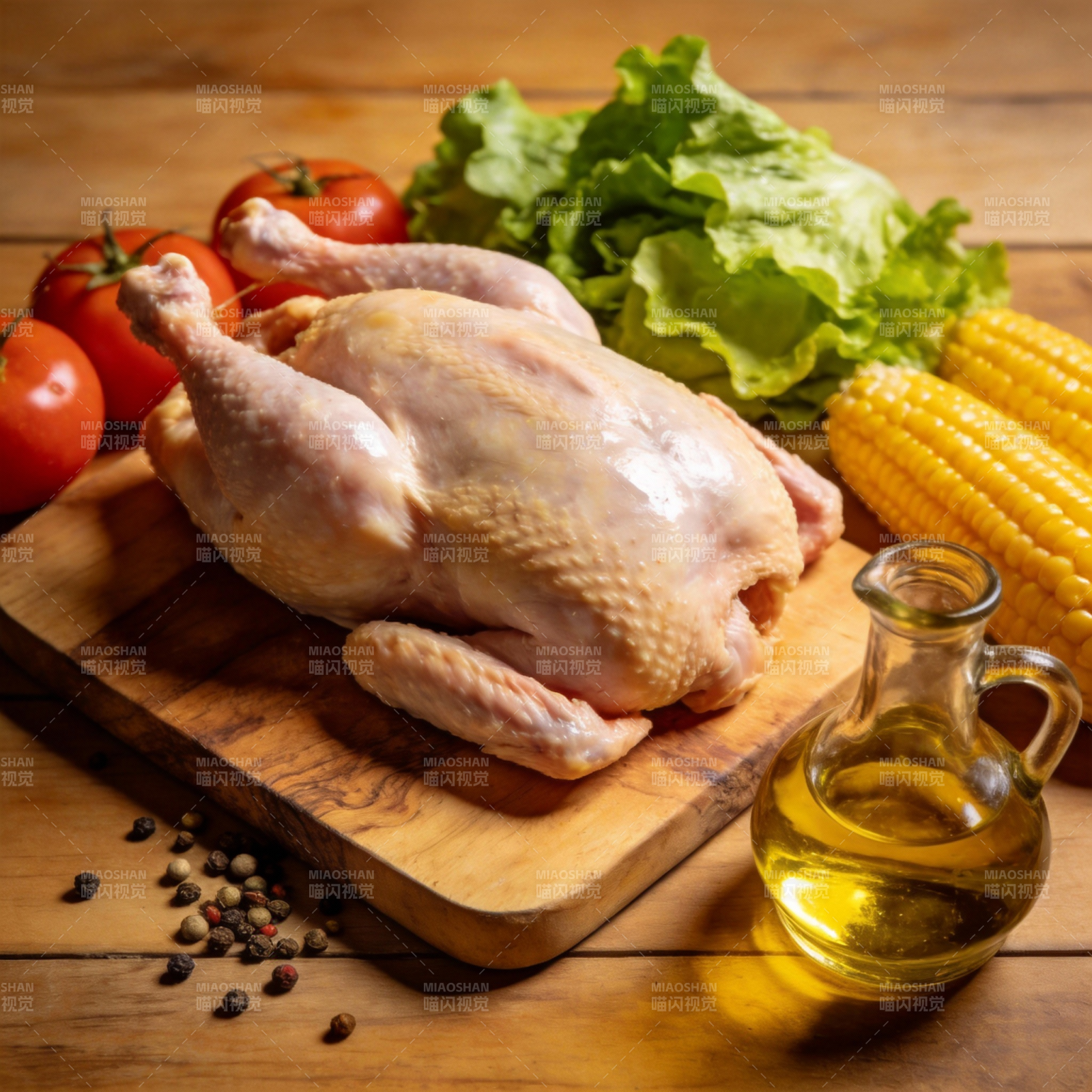 鲜鸡配菜待烹图片