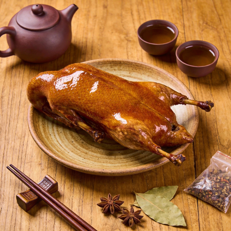 烤鸭配茶香四溢图片