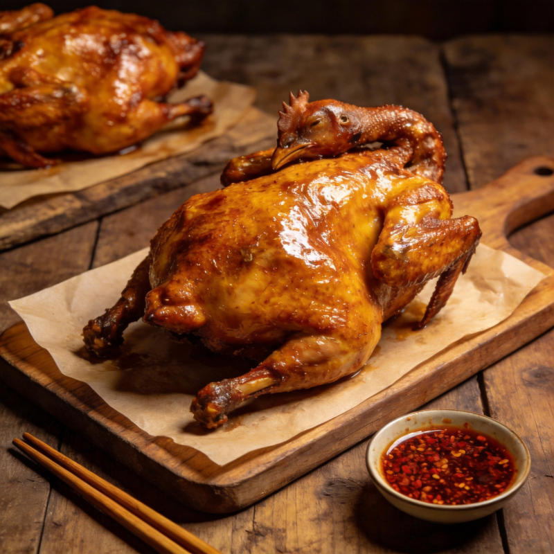 金黄烤鸡配辣椒粉图片