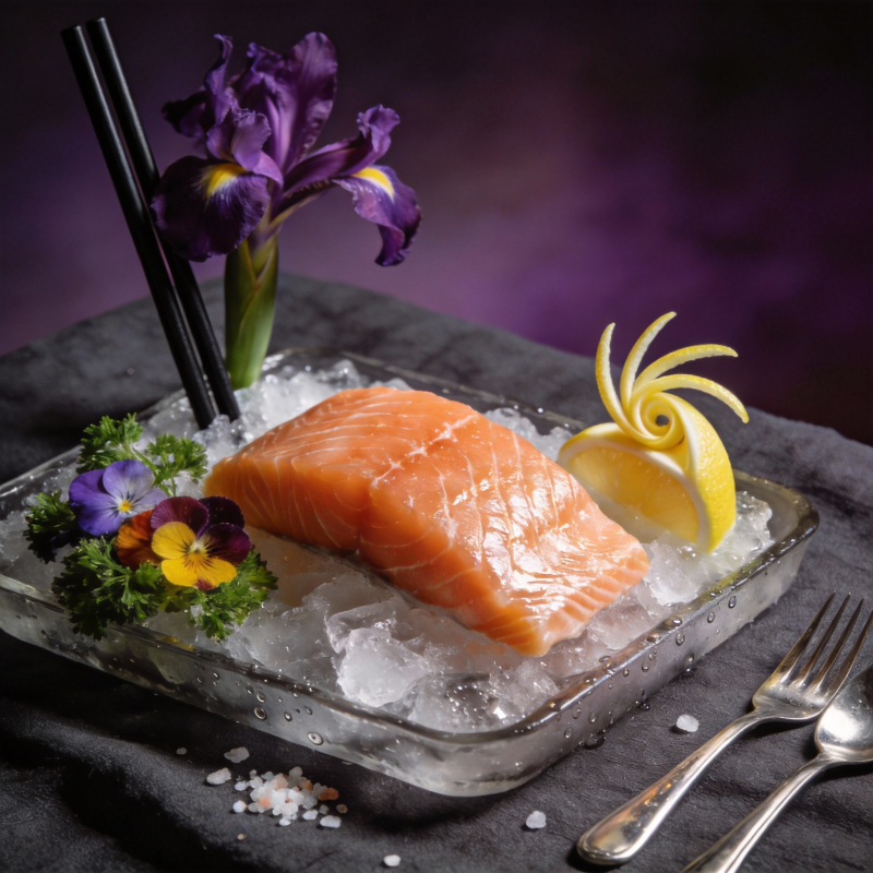 冰镇三文鱼配花饰图片