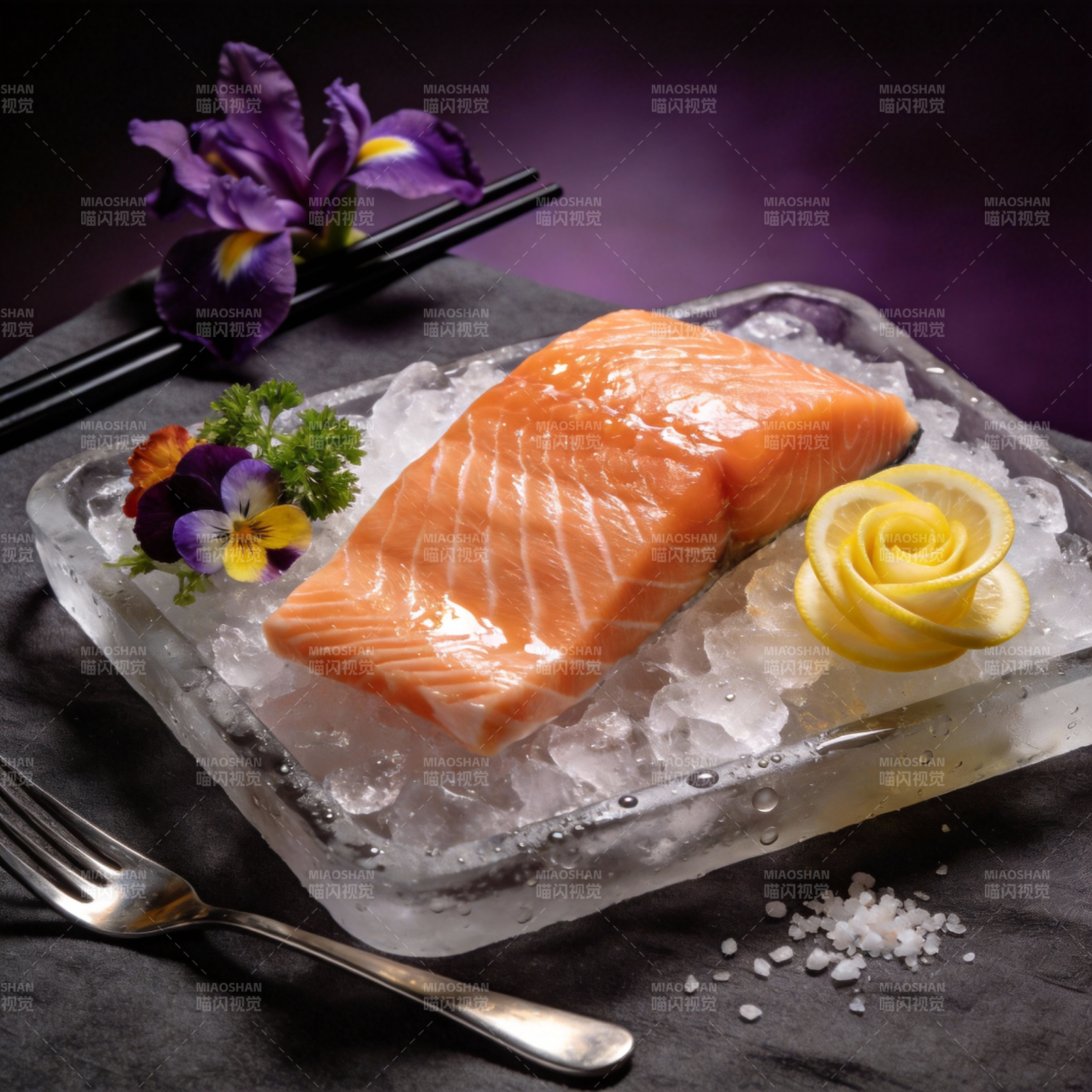 冰镇三文鱼刺身图片