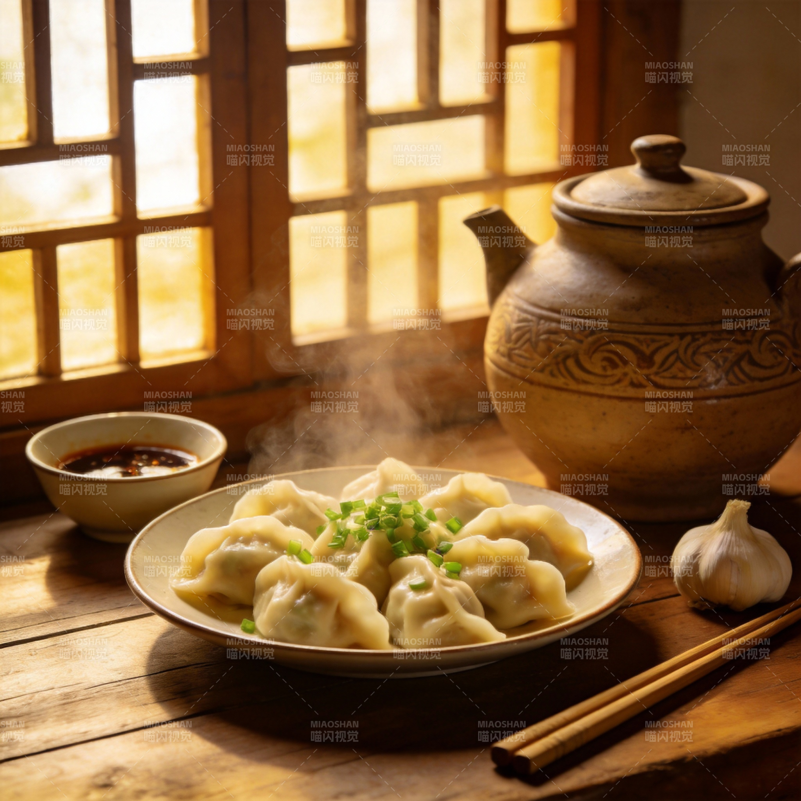 热腾腾的饺子宴图片