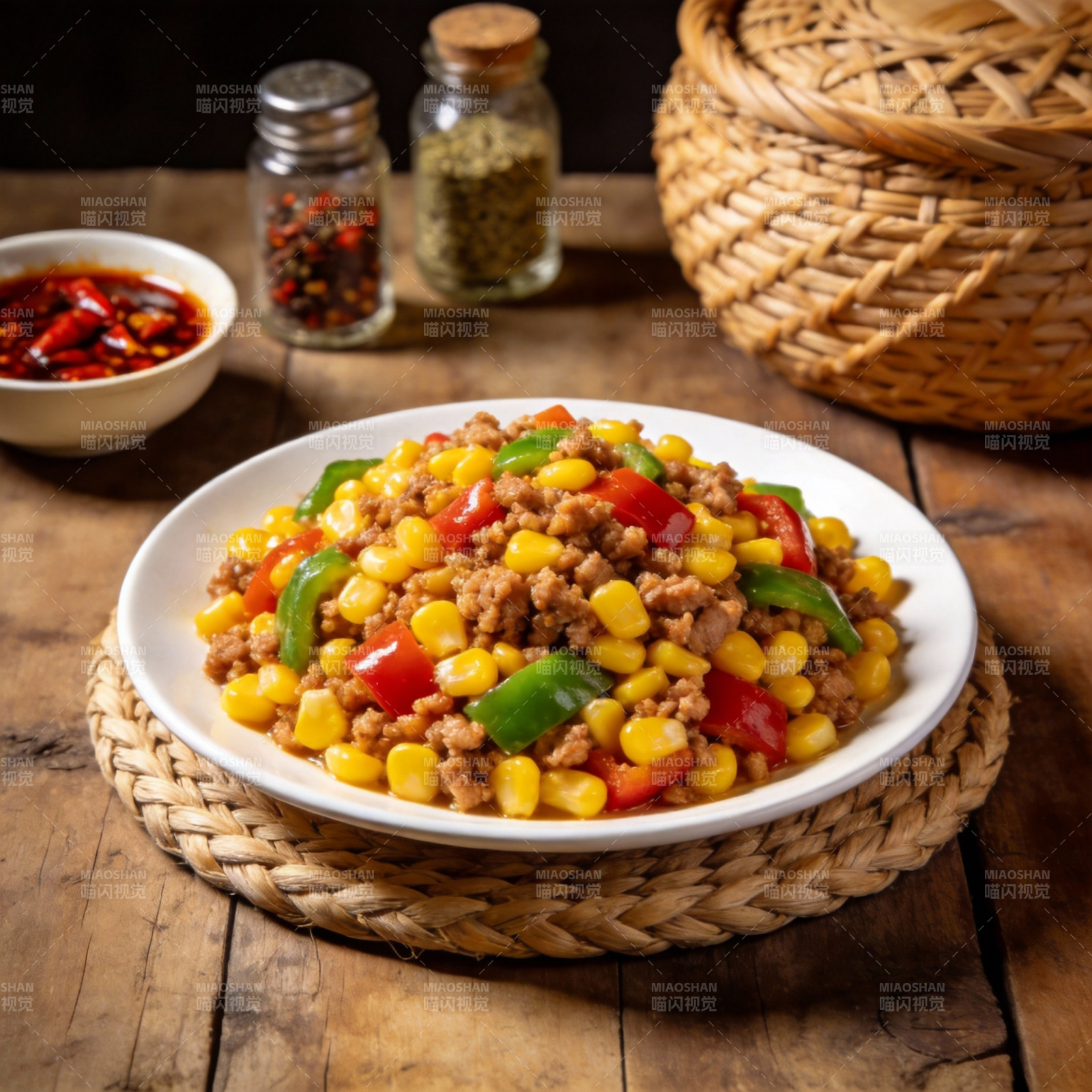 彩椒玉米炒肉末图片