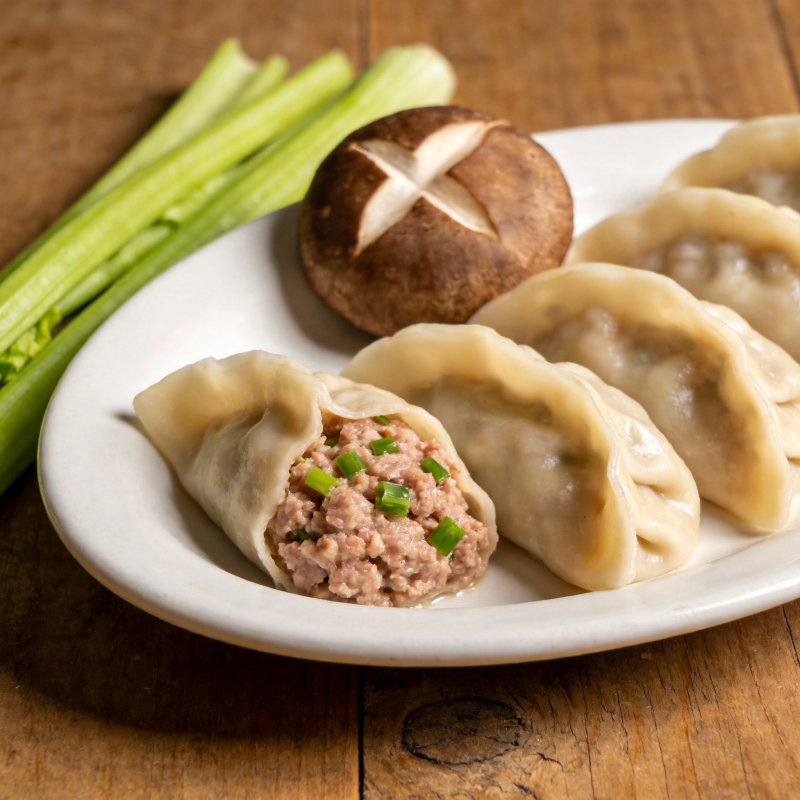 鲜肉馅饺子配蔬菜图片