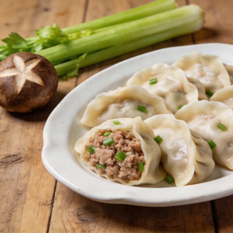 鲜美饺子配香菇芹菜图片