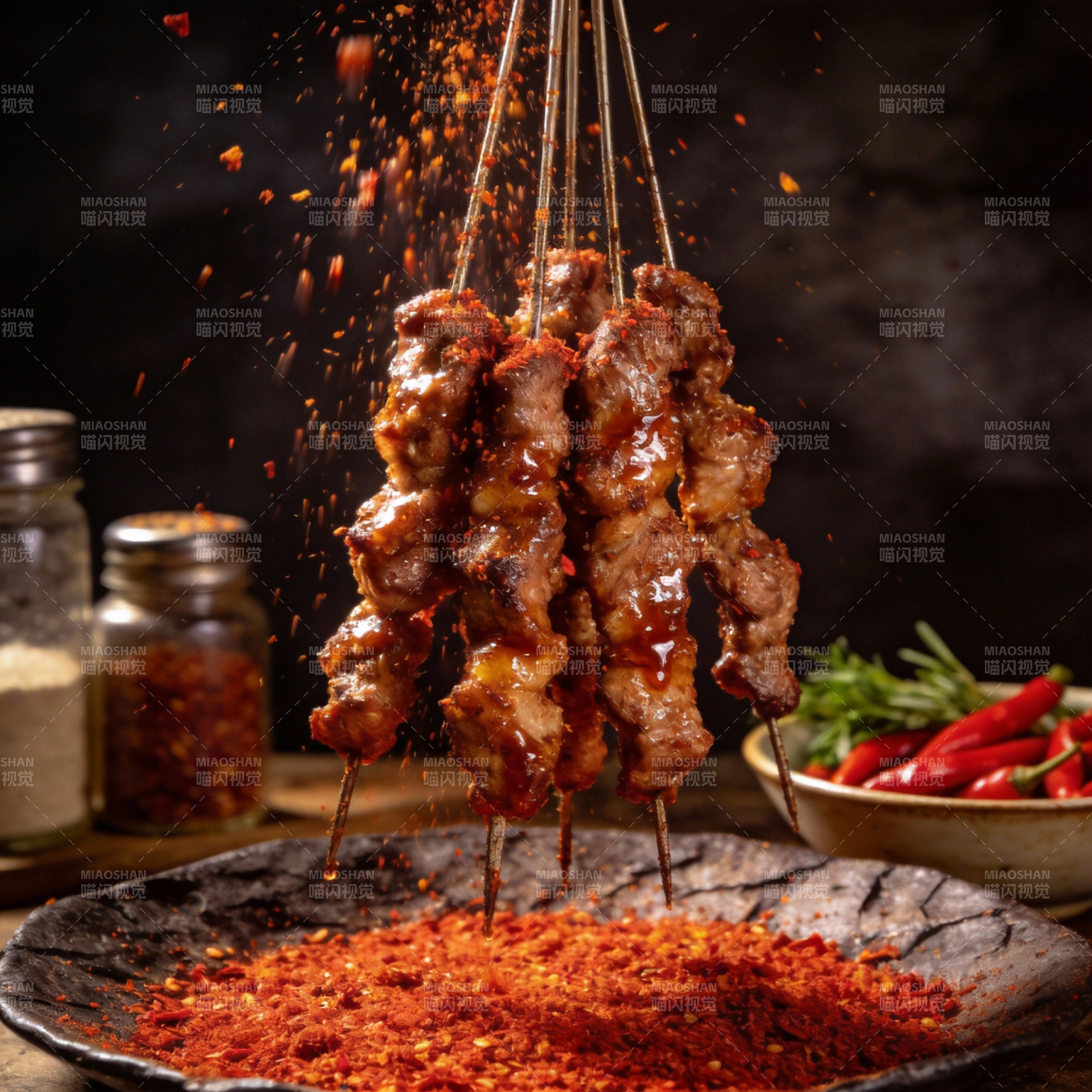 香辣烤肉串图片