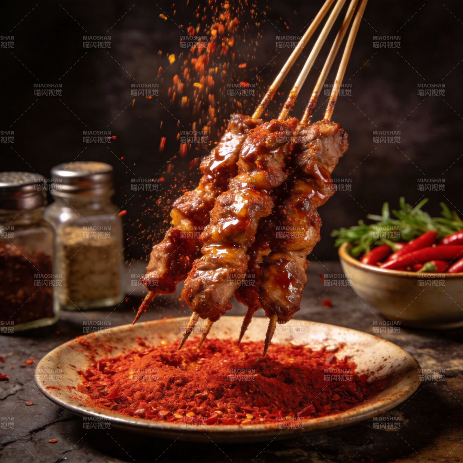 香辣烤肉串图片