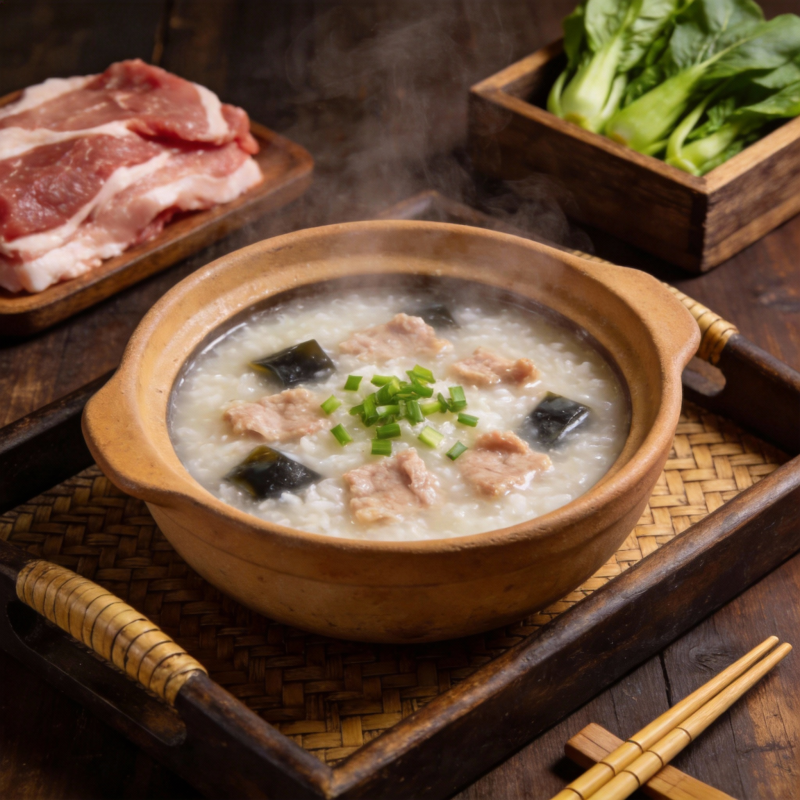 热腾腾的肉片粥图片
