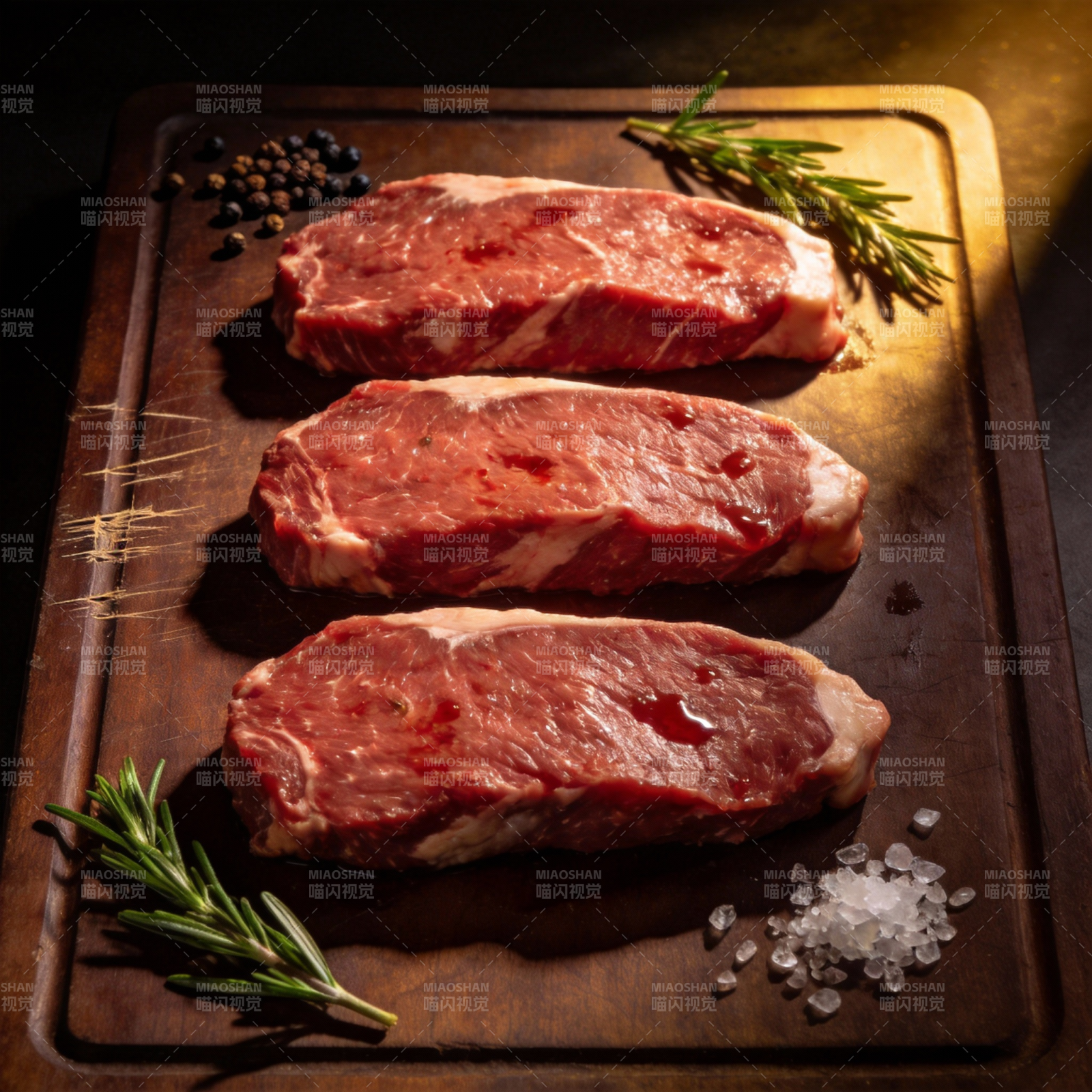鲜嫩牛排配香草盐图片