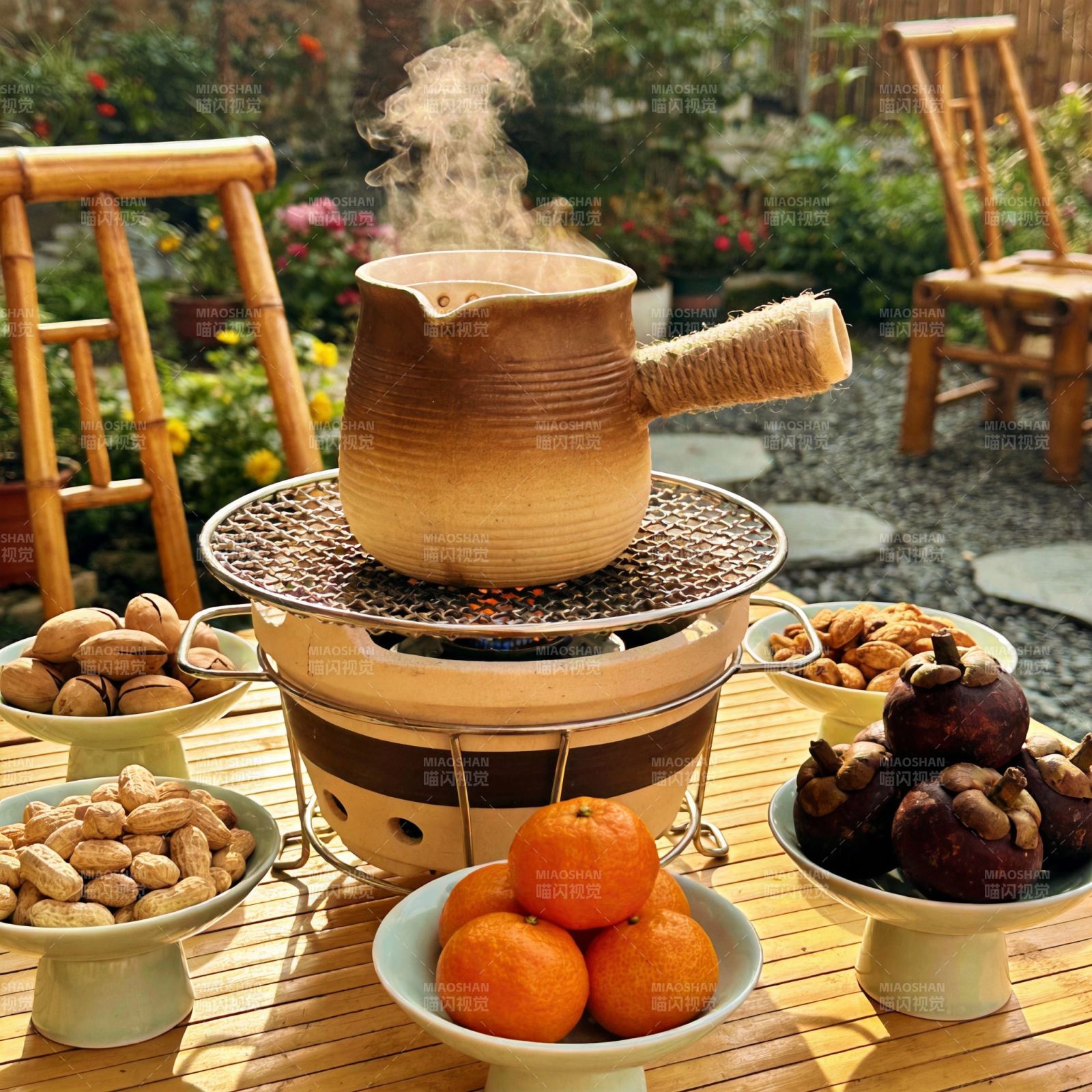 庭院茶香果味浓图片