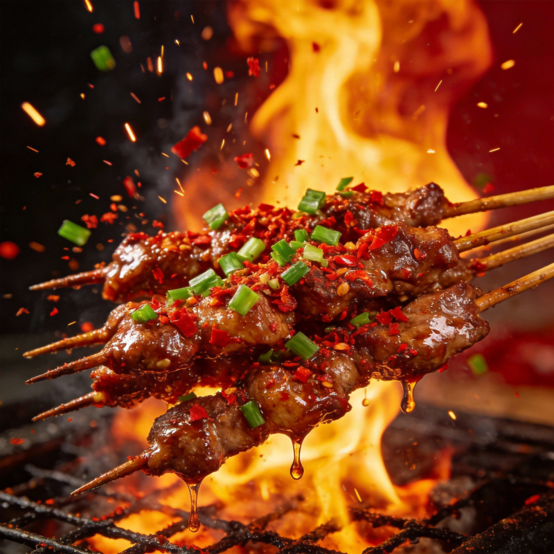 火焰烤肉串图片