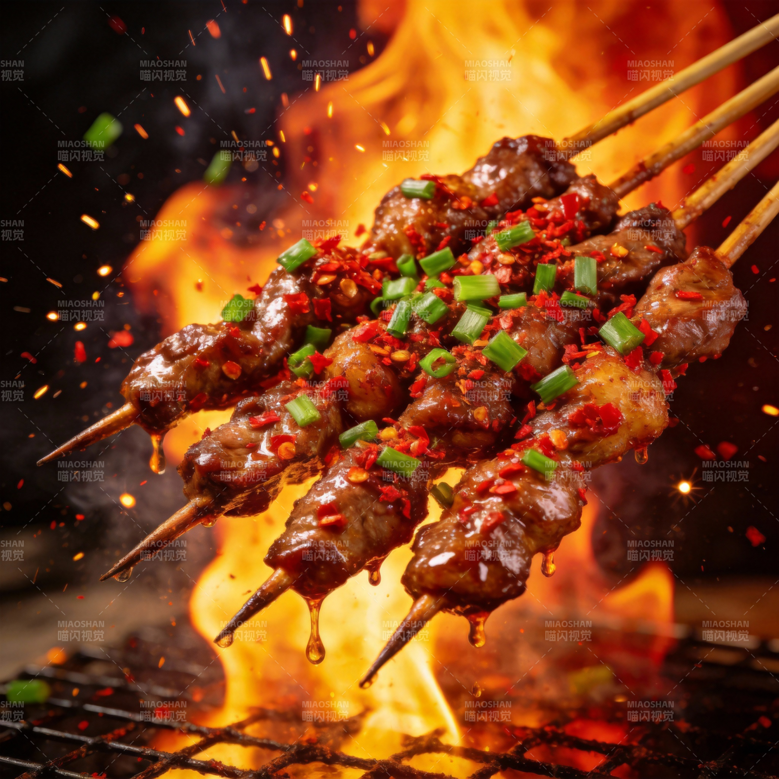 火焰烤肉串图片