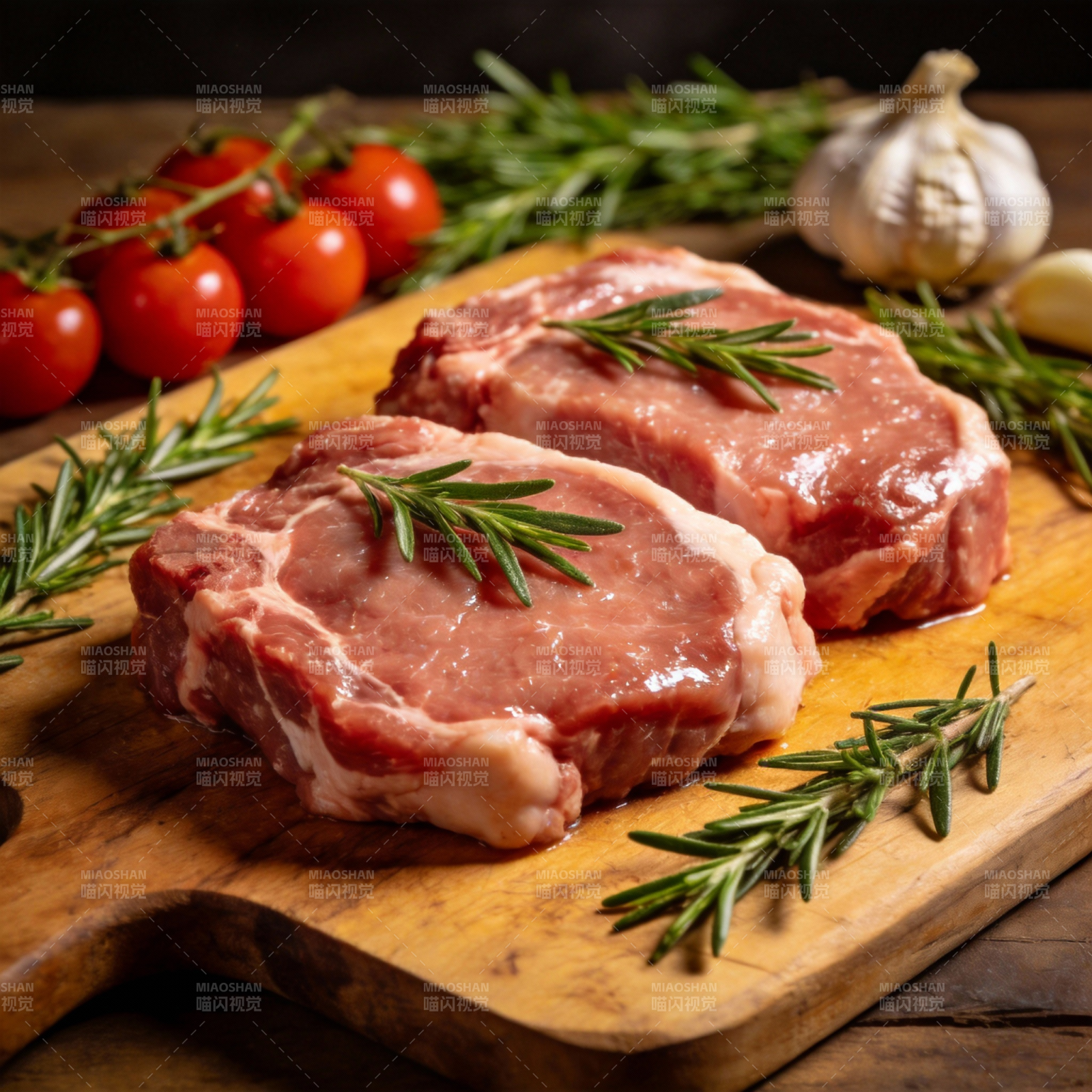 鲜嫩猪排配迷迭香图片