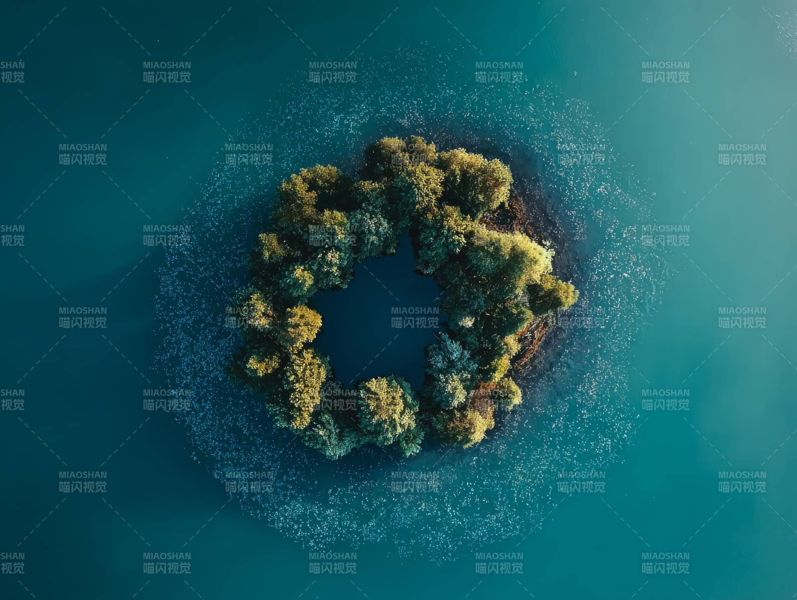 环形绿岛航拍图片