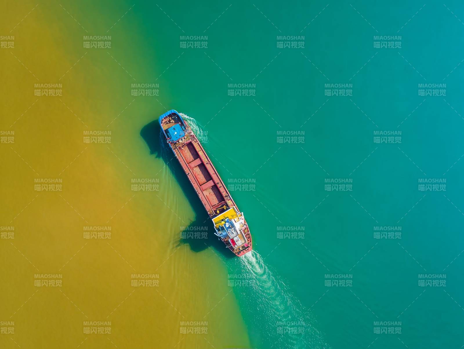 航船穿行碧海黄沙图片