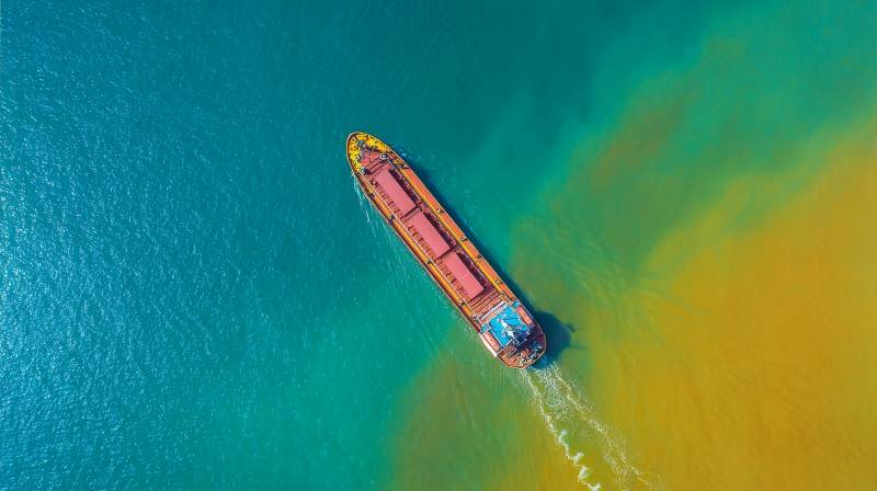 航拍货轮穿行碧海图片