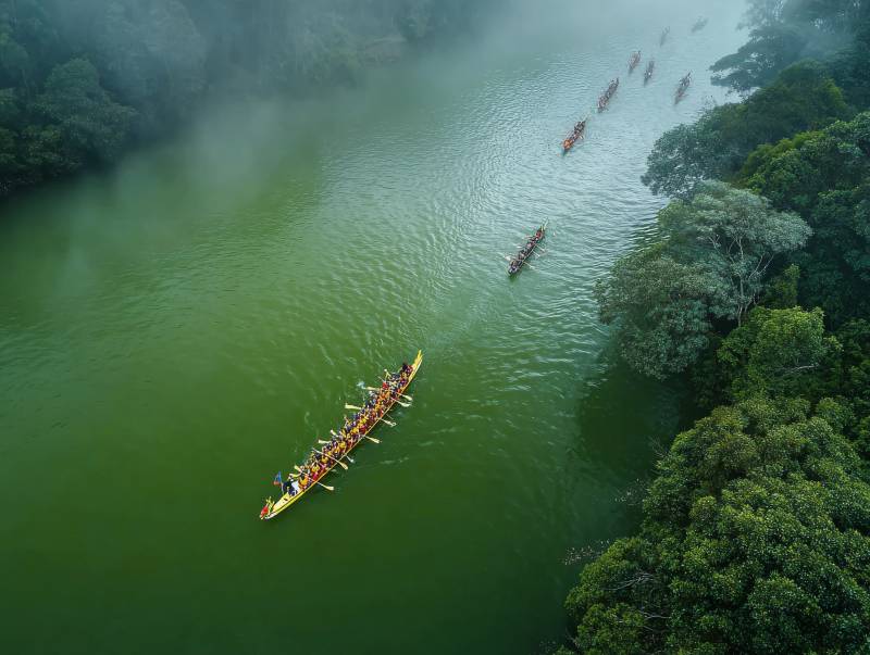 龙舟竞渡绿河中图片