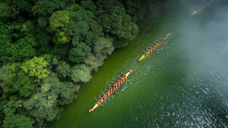 龙舟竞渡绿林间图片