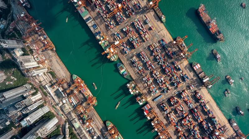 繁忙港口航拍图图片