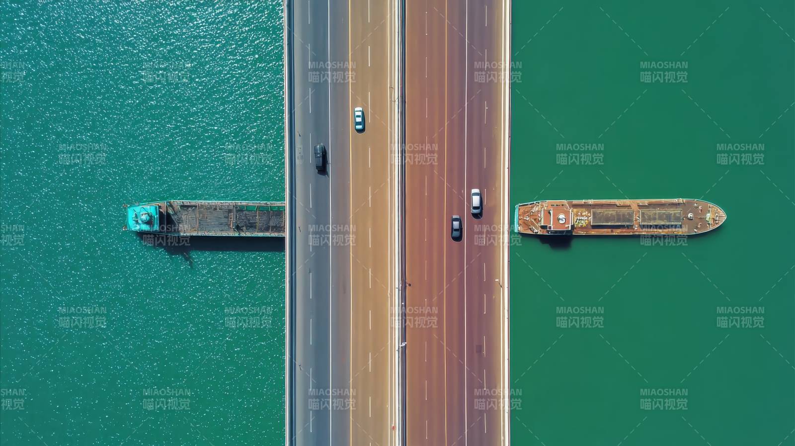 桥上车行 水下船过图片