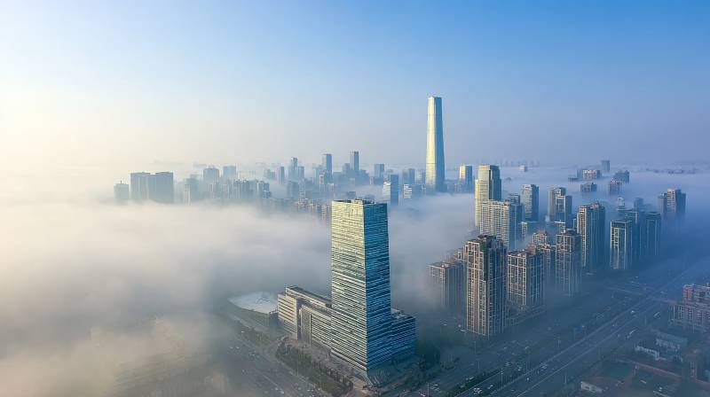 云海中的城市天际线图片