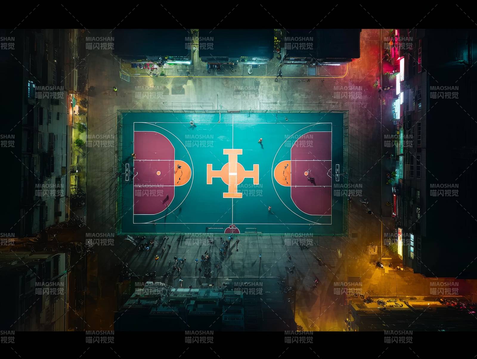 夜景篮球场俯瞰图片