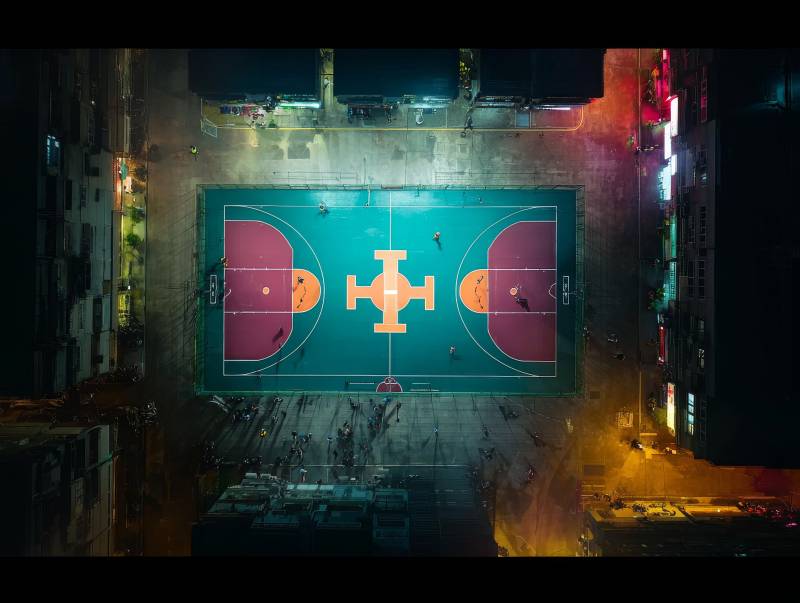 夜景篮球场俯瞰图片