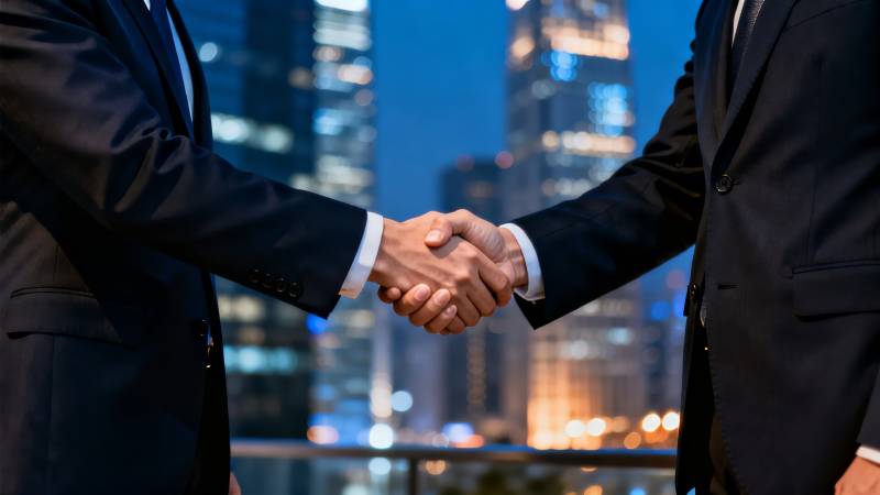 商务握手 城市夜景图片