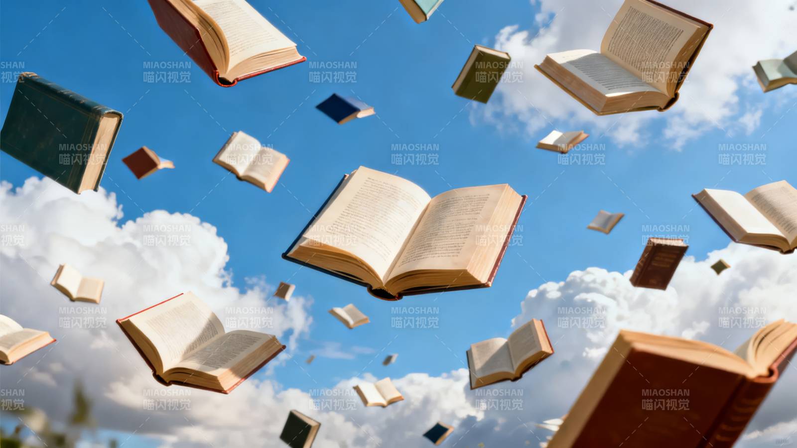 书页飞舞蓝天图片