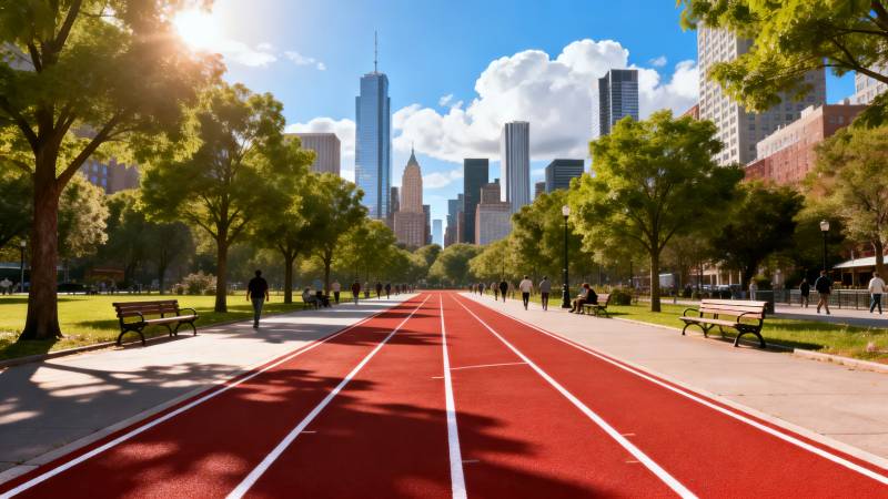 城市绿道晨光图片