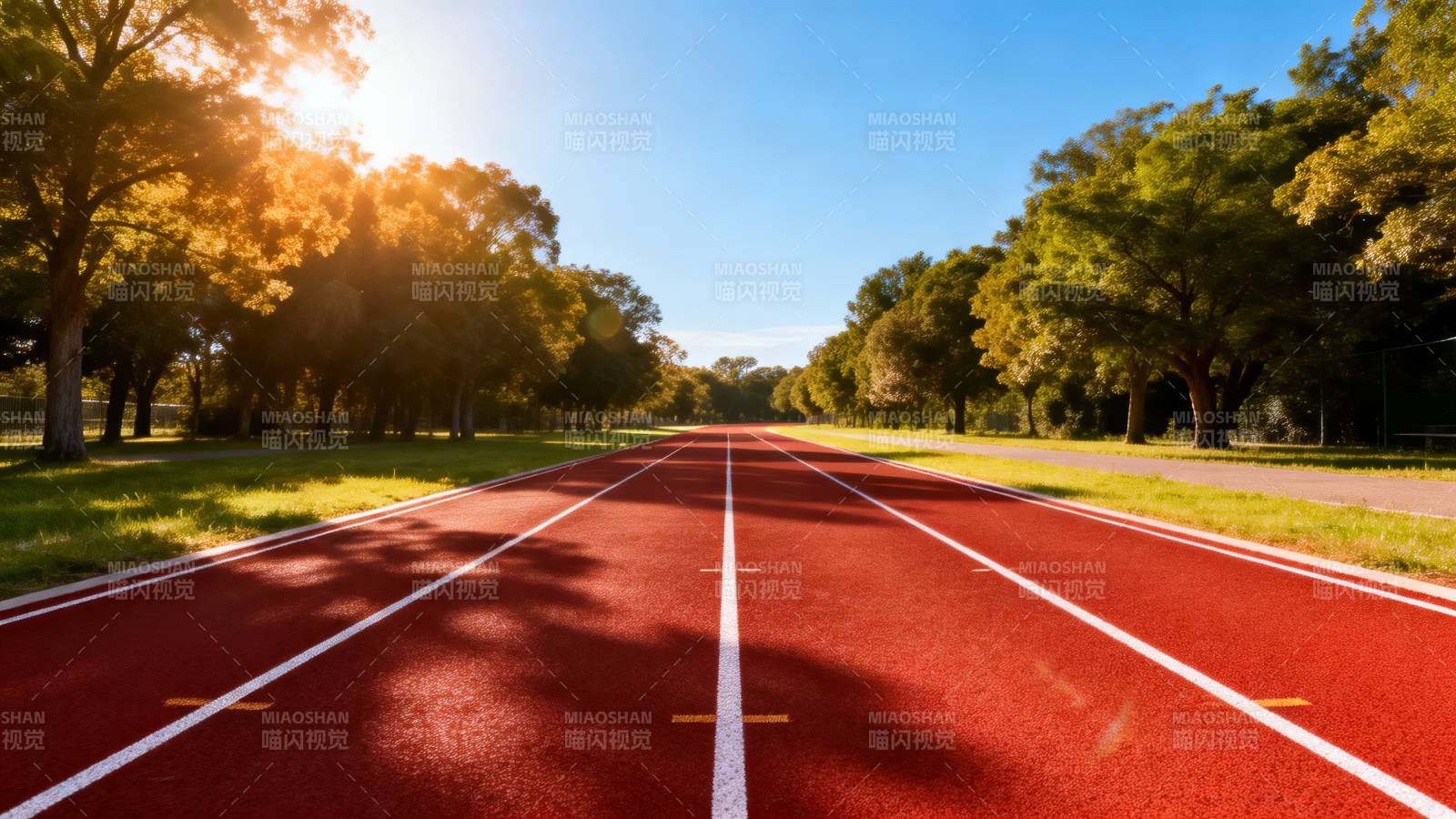 阳光下的红色跑道图片