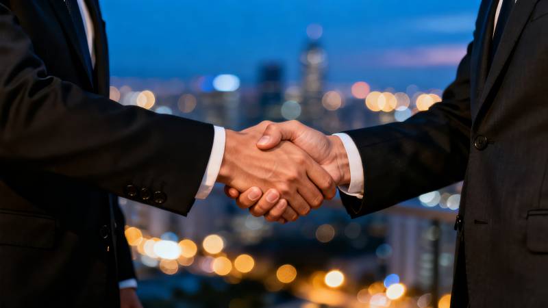 商务握手 城市夜景图片
