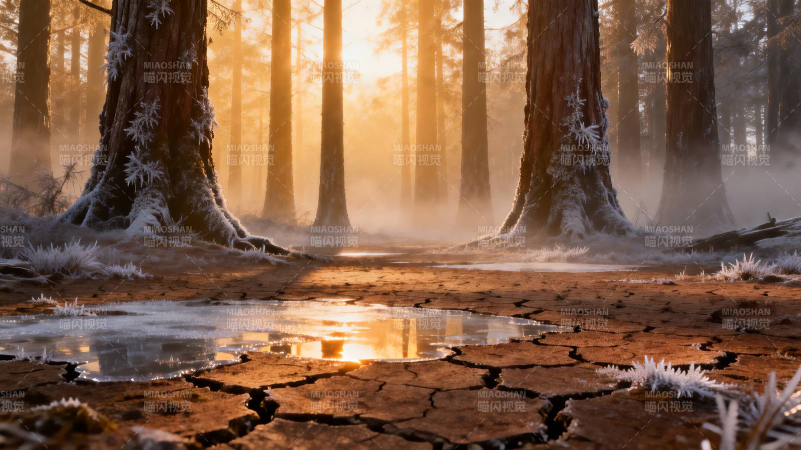 晨雾森林光影图片