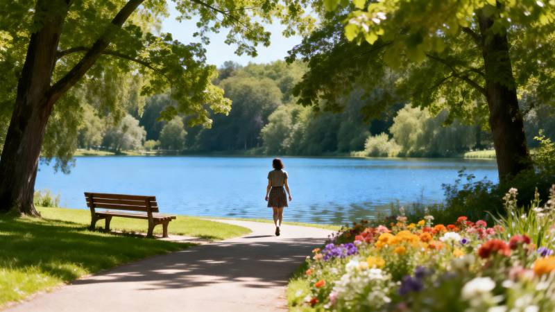 湖畔花径行图片