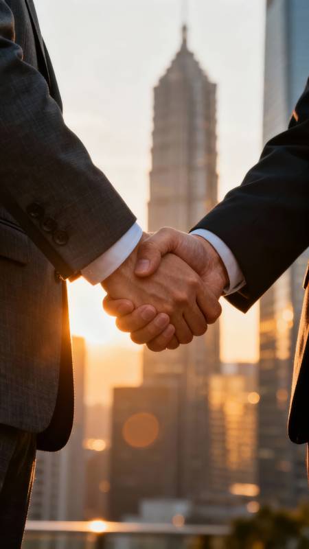 商务握手 城市背景图片