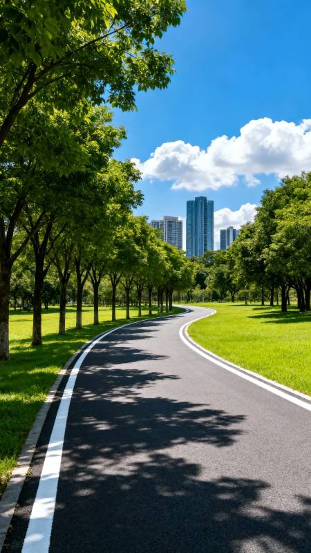 绿道通向城市天际图片