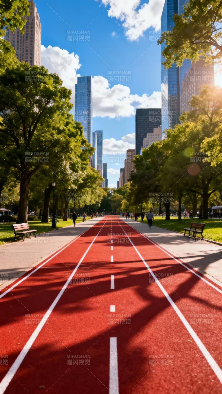 城市绿道晨跑图片