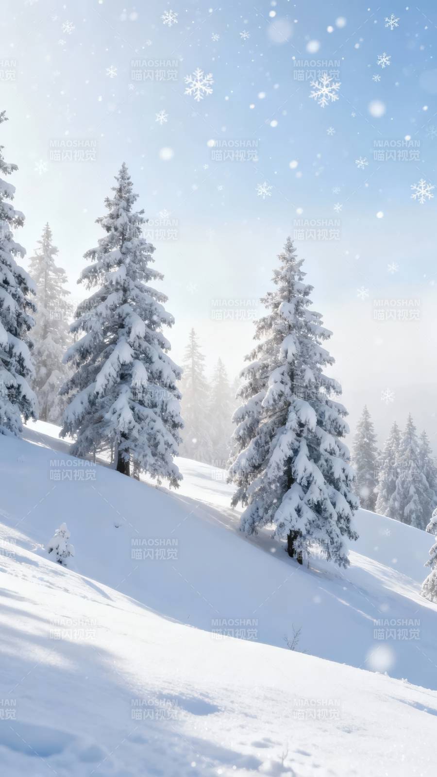 雪落松林静谧冬景图片