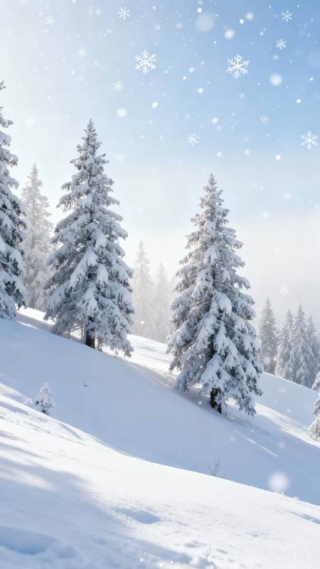 雪落松林静谧冬景图片