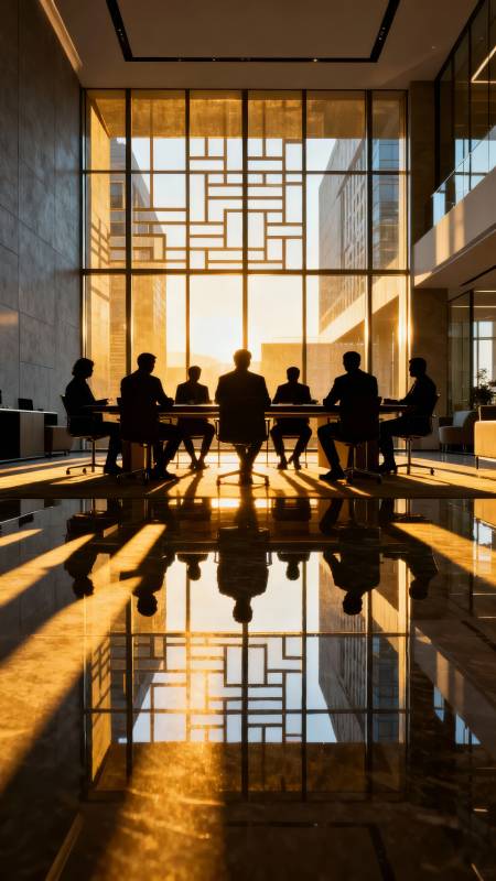 光影中的商务会议图片