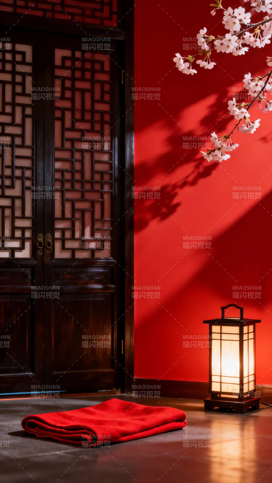 红墙花影灯前静图片