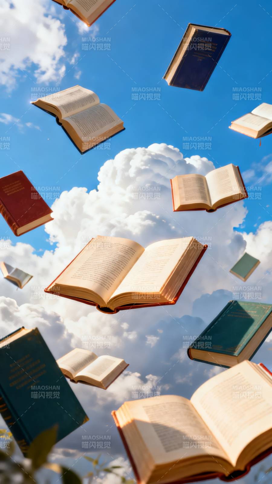 书页飞舞于蓝天图片