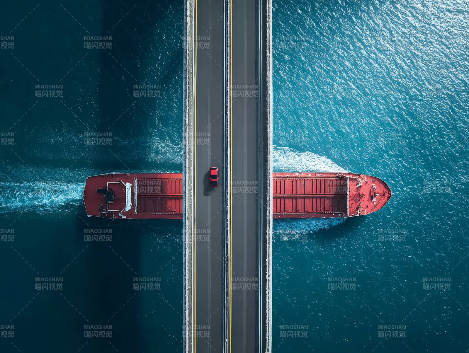 桥上车行 船下穿行图片