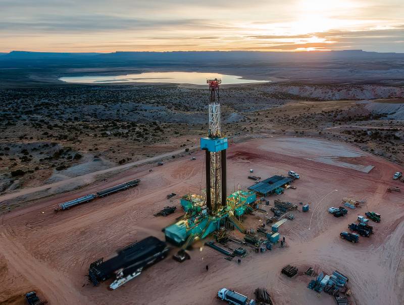 钻井平台日落景象图片