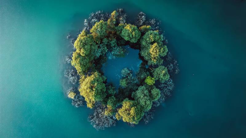 碧水环抱绿岛图片