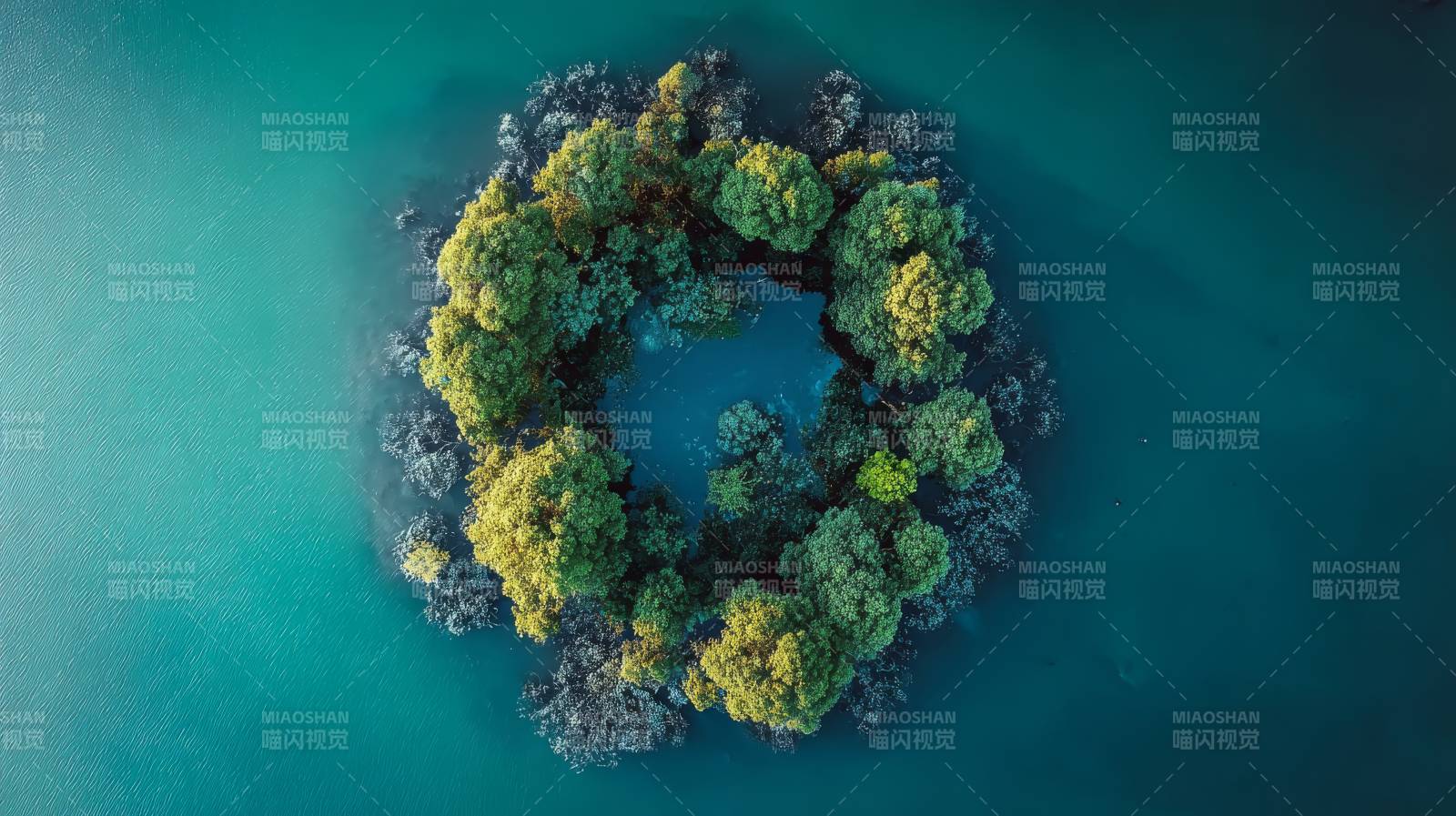 碧水环抱绿岛图片