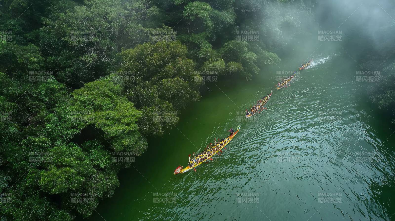 龙舟穿行绿林间图片