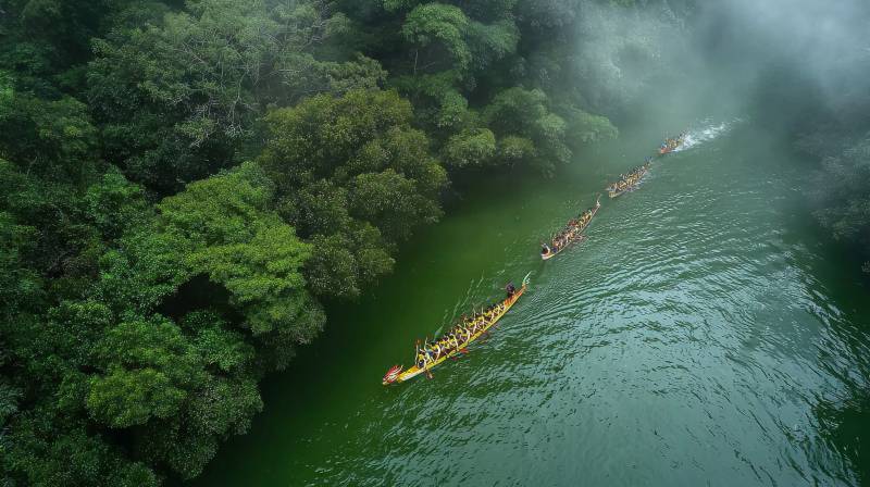 龙舟穿行绿林间图片