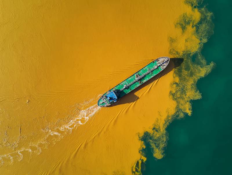 黄绿交界航船行图片